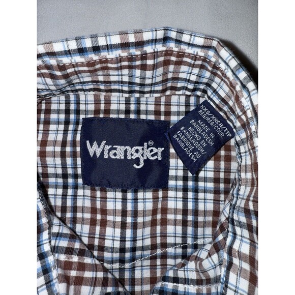 Wrangler Boys Long Sleeve Button Up Pearl Snap, Retro, Size XXS, Brown And White - Picture 3 of 4